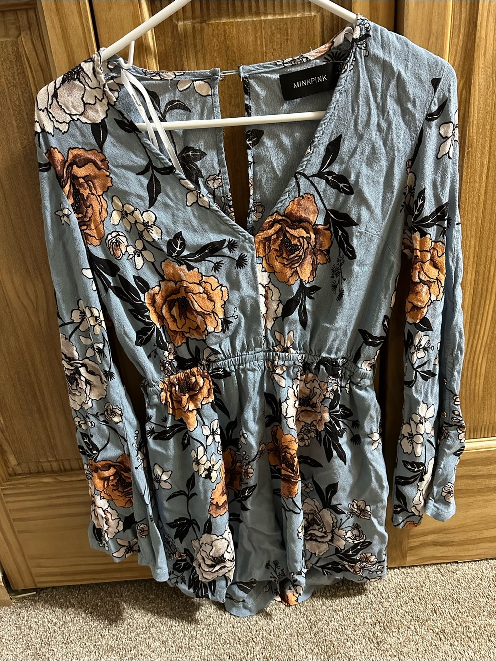 MINKPINK Dusty Blue Floral Long-Sleeve Mini Dress